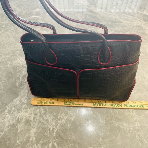 M. London Leather Croc Embossed Red Lined Structured Shoulder Quality Handbag - Picture 1 of 6